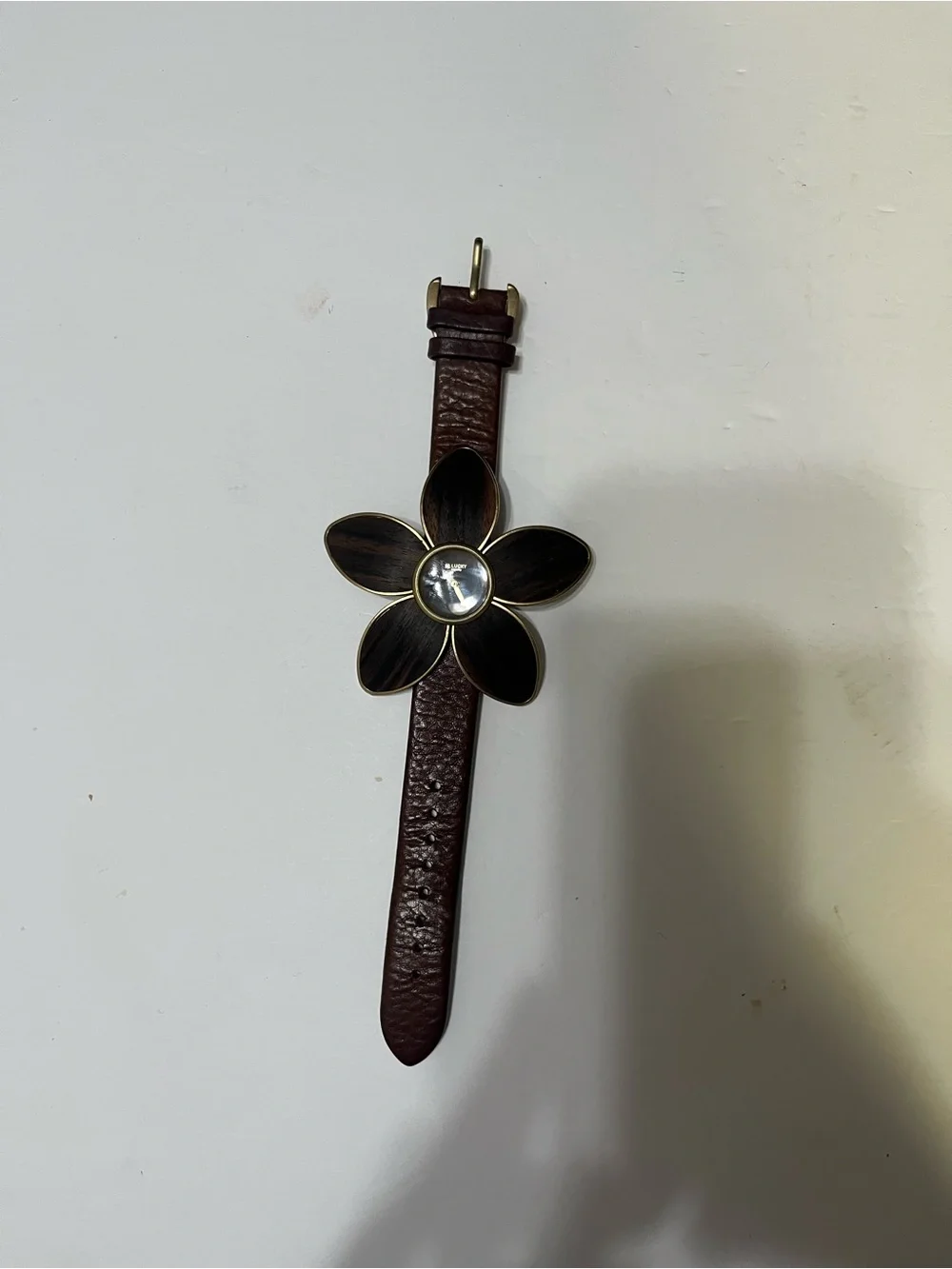 Vintage y2k era cuffLucky Brand Brown Floral Leather Strap Watch with Petal Dial